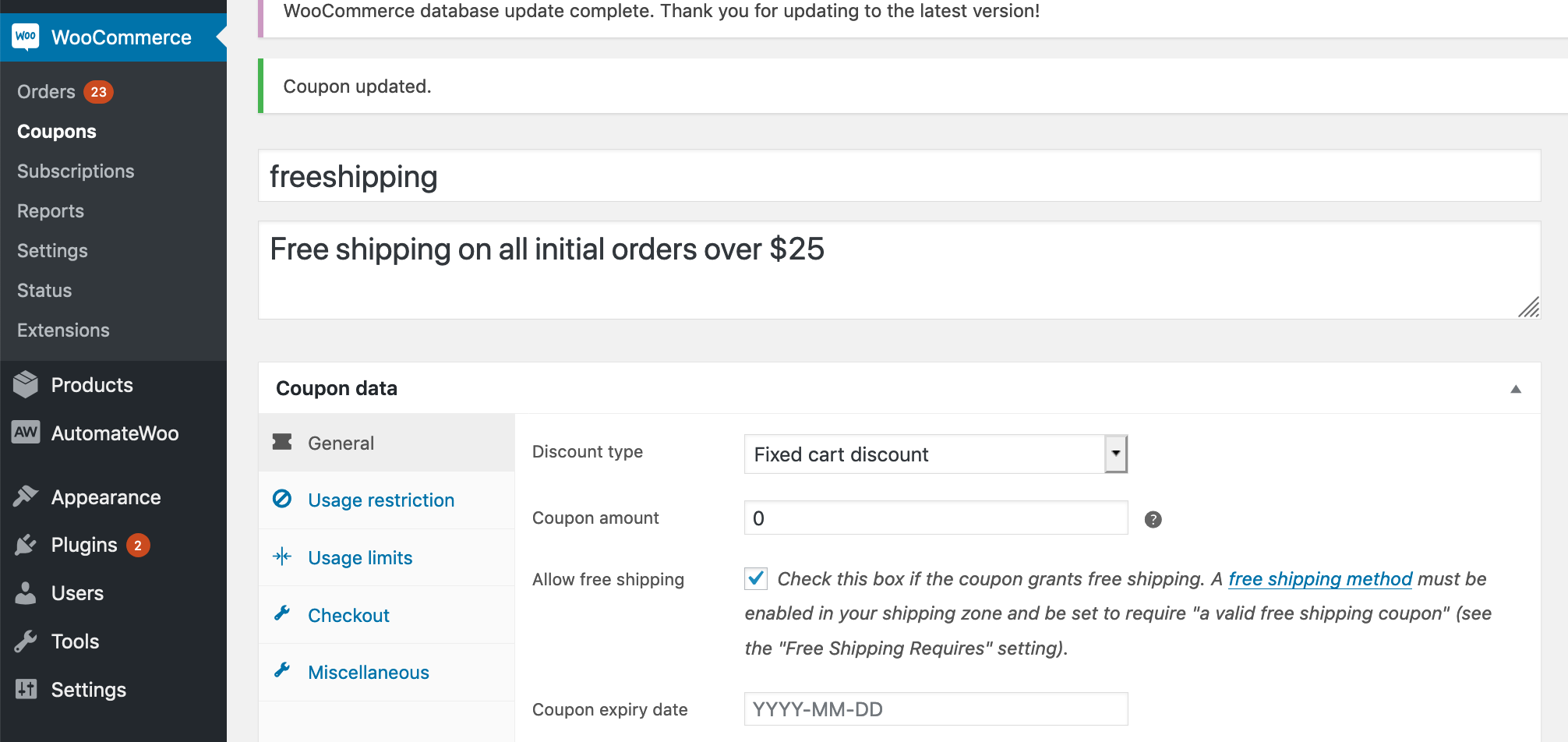 Auto-add free shipping coupon for initial orders only for WooCommerce Subscriptions